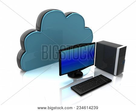 Dektop Pc And Computing Cloud . Internet Concept. 3d Rendered Illustration