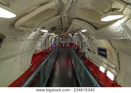 New York, Nyc, Usa- August 30, 2017: Interiors Of The Uss Growler Ssg-57. Exhibit Intrepid Sea, Air 