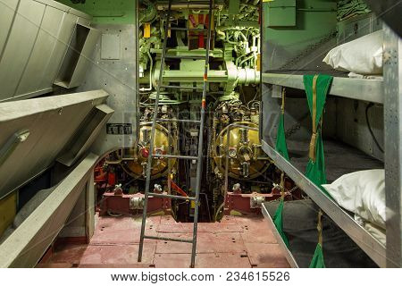 New York, Nyc, Usa- August 30, 2017: Interiors Of The Uss Growler Ssg-57. Exhibit Intrepid Sea, Air 
