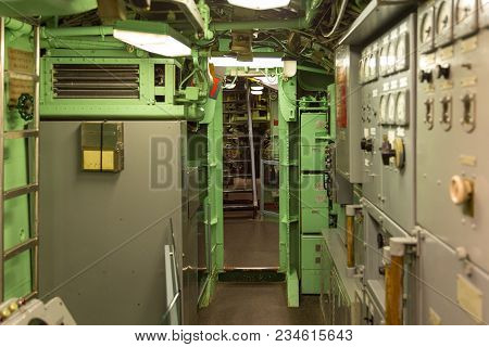 New York, Nyc, Usa- August 30, 2017: Interiors Of The Uss Growler Ssg-57. Exhibit Intrepid Sea, Air 