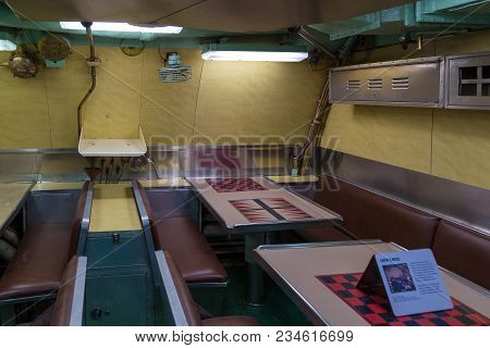 New York, Nyc, Usa- August 30, 2017: Interiors Of The Uss Growler Ssg-57. Exhibit Intrepid Sea, Air 