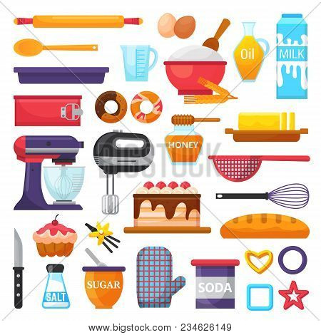 Baking Vector Kitchenware And Food Bakery Ingredients For Cake Illustration Caking Set Of Cooking Cu