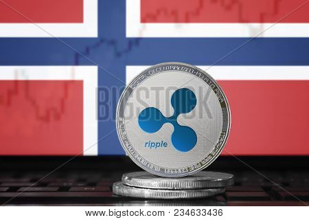 Ripple (xrp) Cryptocurrency; Physical Concept Ripple Coin On The Background Of The Flag Of Norway
