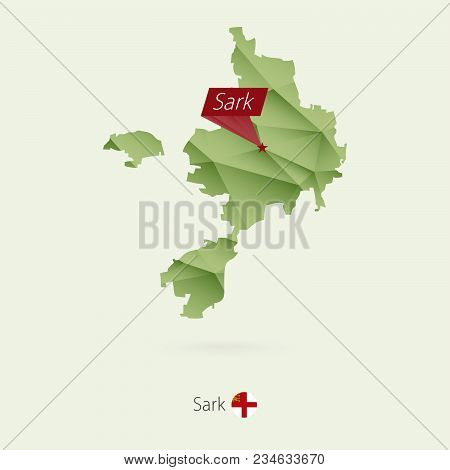 Green Gradient Low Poly Map Of Sark With Capital Sark