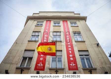 Belgrade, Serbia - March 31, 2018:  Logo Of Cervantes Instute (instituto Cervantes) On Their Belgrad