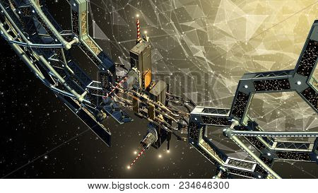 3d Illustration Of A Deep Space Honeycomb Geodesic Structure Surrounding A Spherical Web Of Triangul