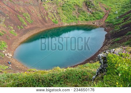 Kerið Volcanic Crater Lake Also Called Kerid Or Kerith In Southern Iceland Is Part Of The Golden Cir