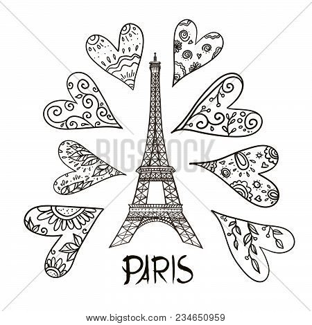 Romantic Valentine Background Watercolor Heart And Eiffel Tower