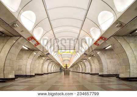 Prague, Czech Republic - March 20, 2017: Interior View Of The Andel Metro Station
