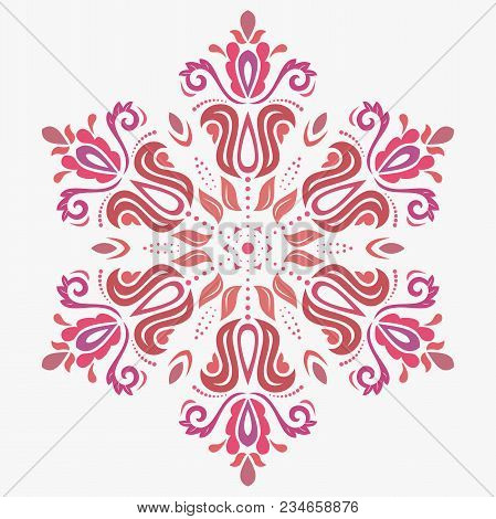 Oriental Vector Round Colorful Pattern With Arabesques And Floral Elements. Traditional Classic Orna