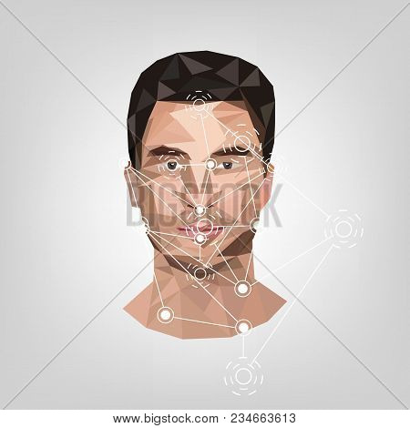 Biometric Identification On Face, In The Style Of Low Poly. Vector Illustration.