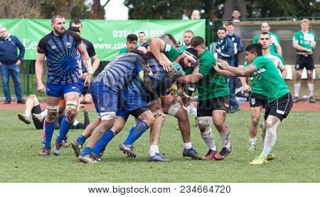 CLUJ-NAPOCA, ROMANIA - 31 March 2018: Rugby cup final between CSM Stiinta Baia Mare vs CSM Bucuresti on 31.03.2018 in Cluj-Napoca, Romania