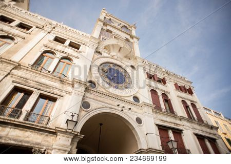 St Mark's Clock Tower in Venice on Piazza San Marco. Italy.