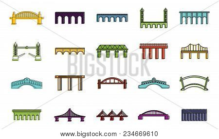 Bridge Icon Set. Color Outline Set Of Bridge Vector Icons For Web Design Isolated On White Backgroun
