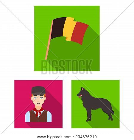Country Belgium Flat Icons In Set Collection For Design.travel And Attractions Belgium Vector Symbol