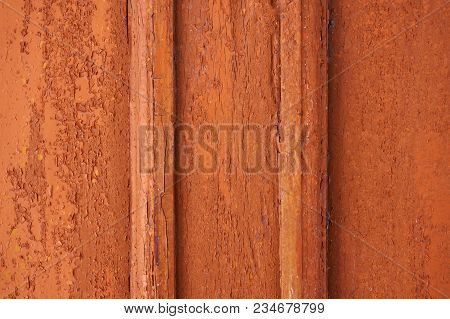 Old Wooden Background Colored Paint With Cracks, Scratches And Abrasions.