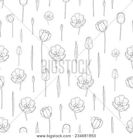 Vector Seamless Tulip Monochrome Pattern. Floral Seamless Pattern.