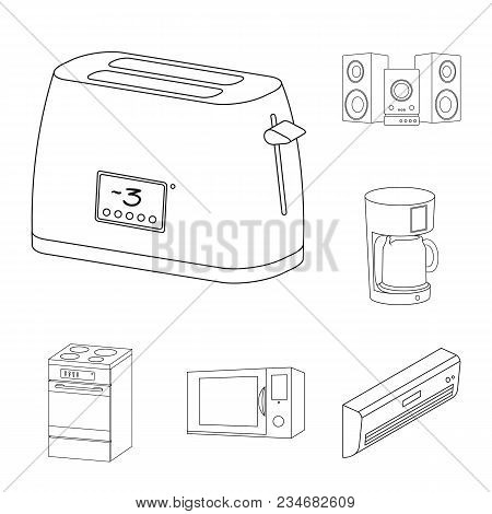 Smart Home Appliances Outline Icons In Set Collection For Design. Modern Household Appliances Vector