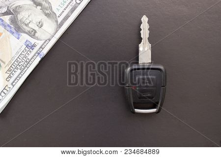 Car Key And Dollars, Black Background, Purchase
