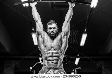 Handsome Model Muscle Man Abs Workout In Gym