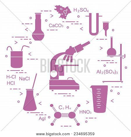 Chemistry Scientific, Education Elements: Microscope, Flasks, Tripod, Formulas, Beaker, Amoeba, Meas