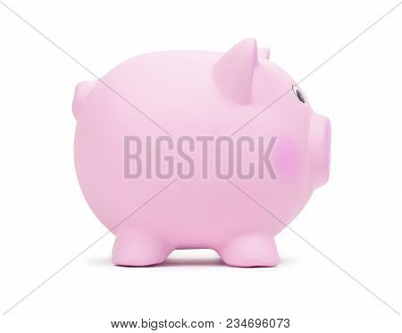 Pink Ceramic Piggy Bank, Isolated On White Background. Keeping Money In A Safe Or A Bank, Or In A Pi