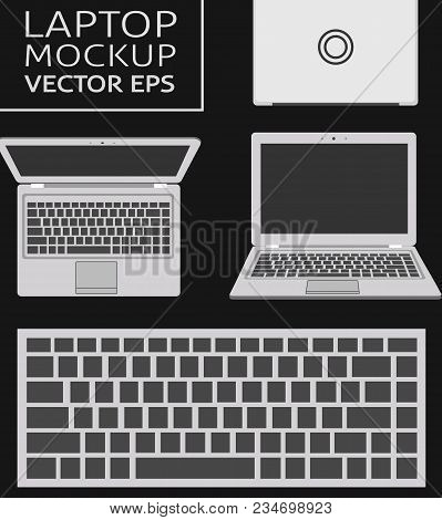 Laptop Flat Mockup In Front And Top Views. Minimal Flat Design For Websites, Business, Advertising A