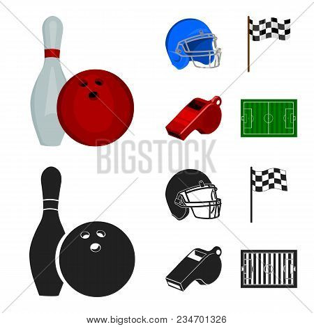 Bowl And Bowling Pin For Bowling, Protective Helmet For Playing Baseball, Checkbox, Referee, Whistle