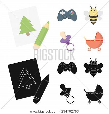 Picture, Dzhostik, Bee, Nipple.toys Set Collection Icons In Cartoon, Black Style Vector Symbol Stock