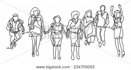 Happy Group Of People Jumping On A White Background. The Concept Of Friendship, Healthy Lifestyle. C