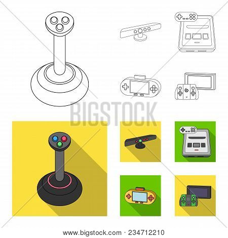 Game And Tv Set-top Box Outline, Flat Icons In Set Collection For Design.game Gadgets Vector Symbol 