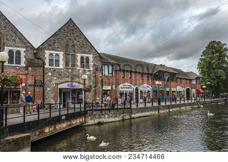 Salisbury, United Kingdom -  August 03, 2015: Cityscape With River Avon, Riverside Walk, The Malting