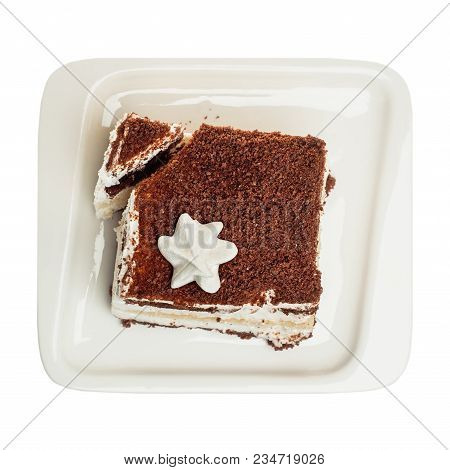 Tiramisu Cake Isolated On White Background, Top View