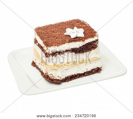 Tasty Tiramisu Cake Isolated On White Background