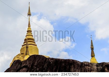 Golden Pagoda Sculpturestone Carving At Wat Tham Pha Daen.sakon Nakhonthailand