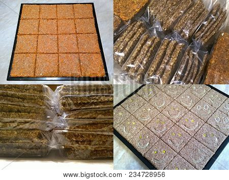 Raw Carrot And Onion Handemade Bread On A Dihedrator Sheet And Packed In Cellophane Bags