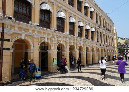 Macau, China- Mar 31, 2018: Historic Centre Of Macau-senado Square In Macau China. The Historic Cent