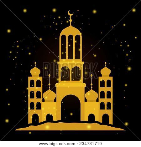 Eid Mubarak Temple Facade With Moon Vector Illustration Design