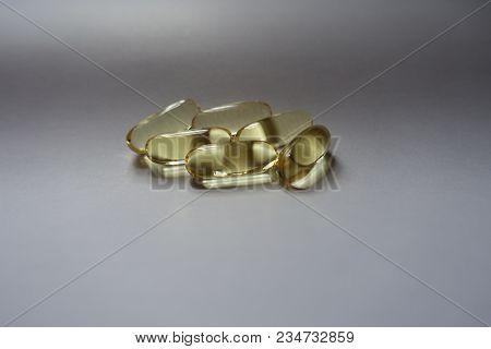 Several Capsules Of Fish Oil Dietary Supplement