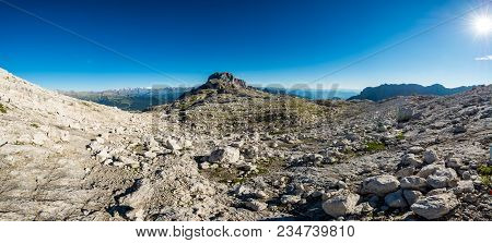 Panoramic View Of Mountains. Hiking Brenta Dolomites From Groste To Tucket.