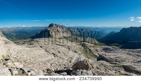 Panoramic View Of Mountains. Hiking Brenta Dolomites From Groste To Tucket.