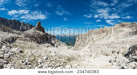 Panoramic View Of Mountains. Hiking Brenta Dolomites From Groste To Tucket.