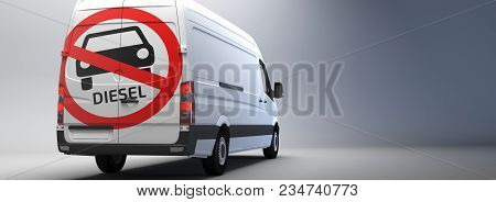 Big Diesel Driving Ban Sign On Transporter With German Text 3d Rendering