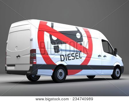 Big Diesel Driving Ban Sign On Transporter With German Text 3d Rendering