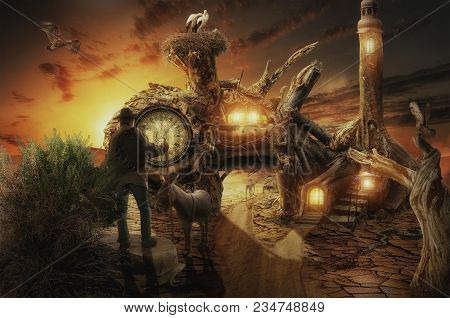 A Traveler Wandering Through The Fantastic World Of His Dreams