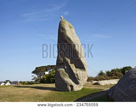 The Menhir Of Men Marz (stone Of Miracles) Is A Standing Stone In Brignogan-plages (finistere, Britt