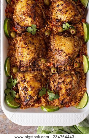 Arroz Con Pollo, Seared Chicken With Spanish Rice And Olives