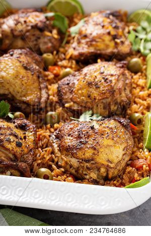 Arroz Con Pollo, Seared Chicken With Spanish Rice And Olives