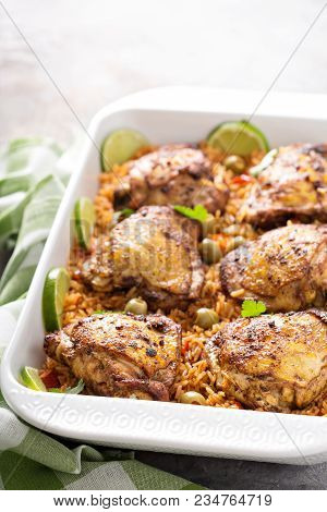 Arroz Con Pollo, Seared Chicken With Spanish Rice And Olives