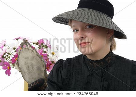 A Young Woman In Vintage Costume 1900s